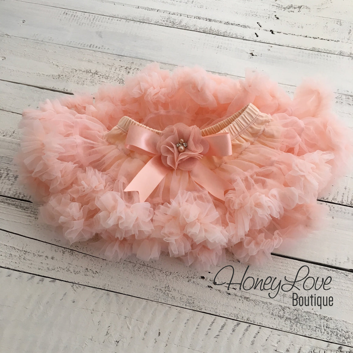 Peach Pettiskirt - embellished flower - HoneyLoveBoutique