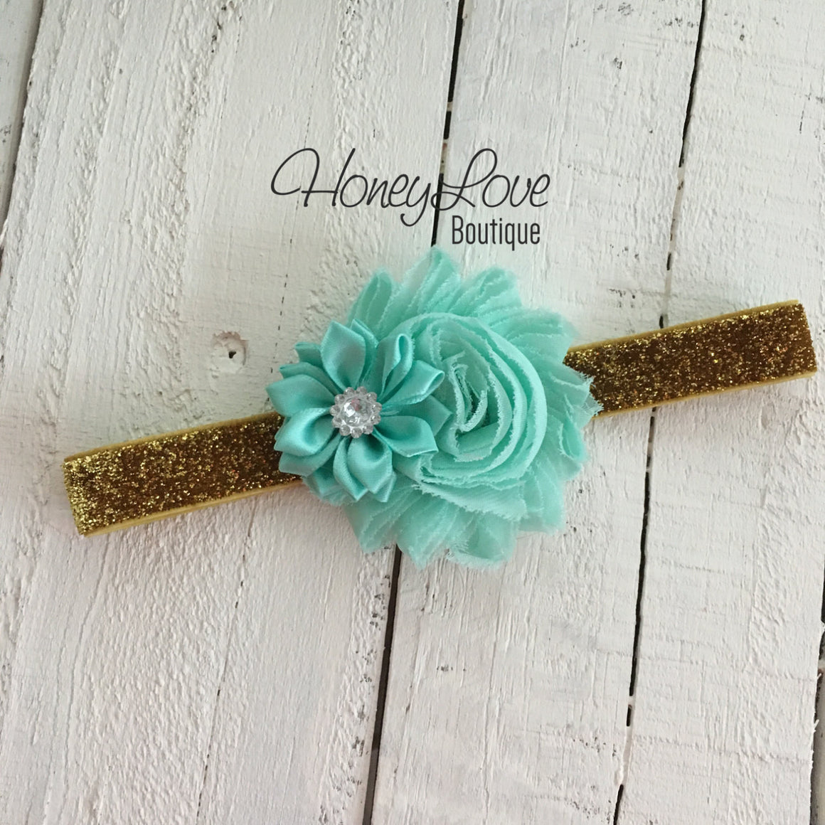 Mint/Aqua Embellished tutu skirt bloomers and gold glitter headband - HoneyLoveBoutique