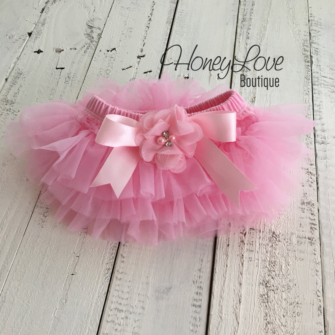 Light Pink tutu skirt bloomers and Light Pink/Bubblegum Pink flower headband - Embellished bloomers - HoneyLoveBoutique