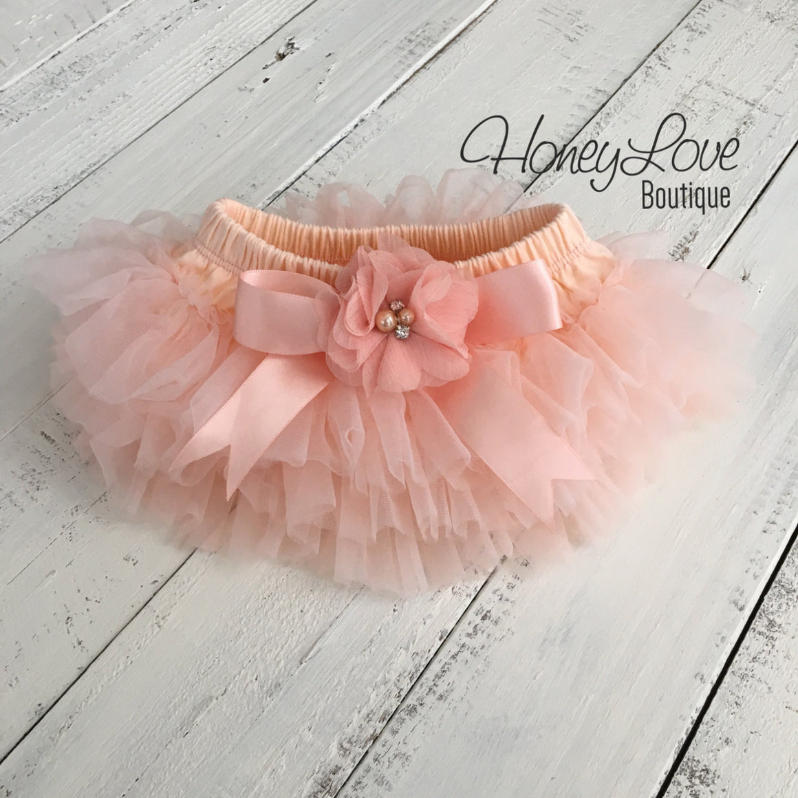 Peach tutu skirt bloomers and headband - Embellished bloomers - HoneyLoveBoutique