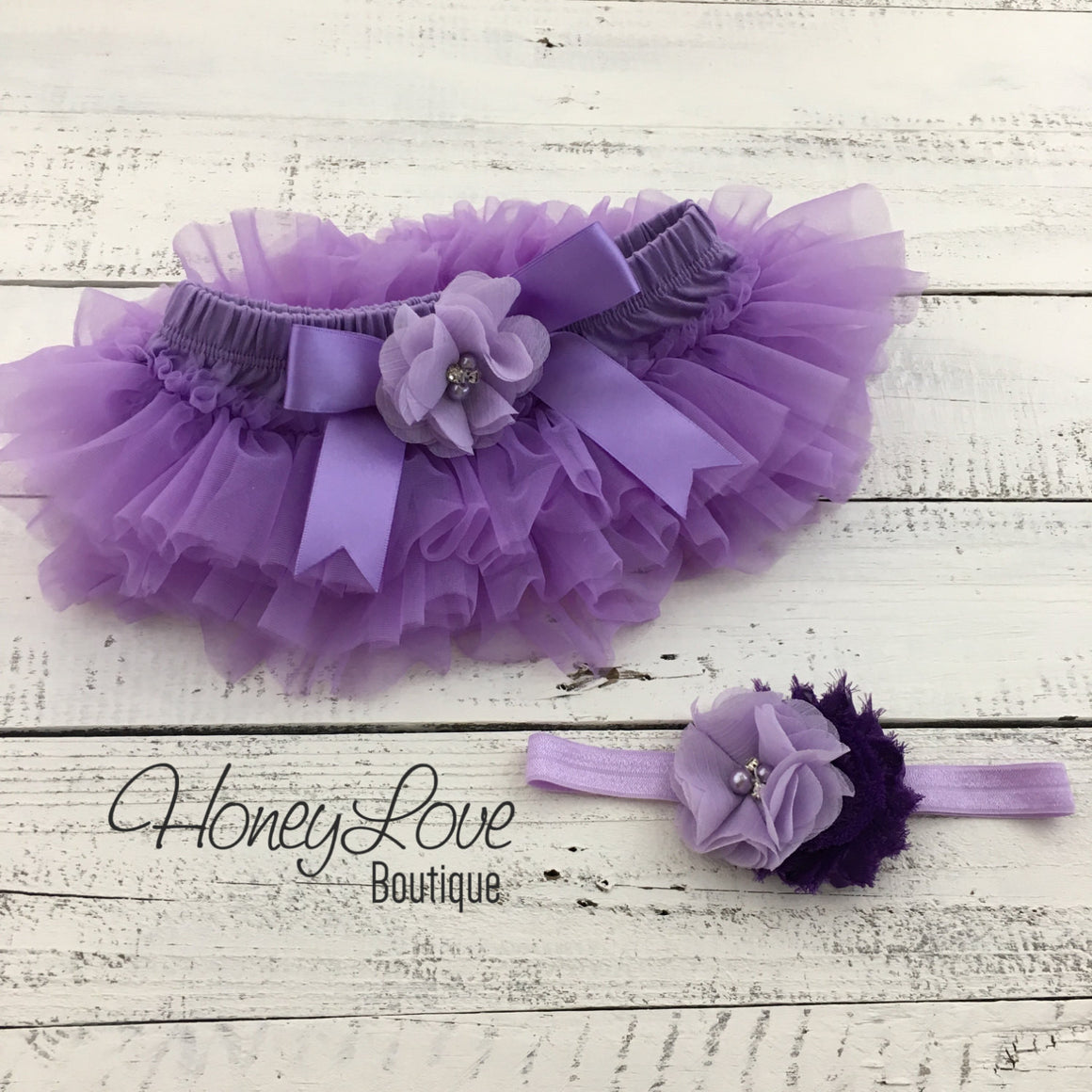 Lavender Purple tutu skirt bloomers and headband - Embellished bloomers - HoneyLoveBoutique