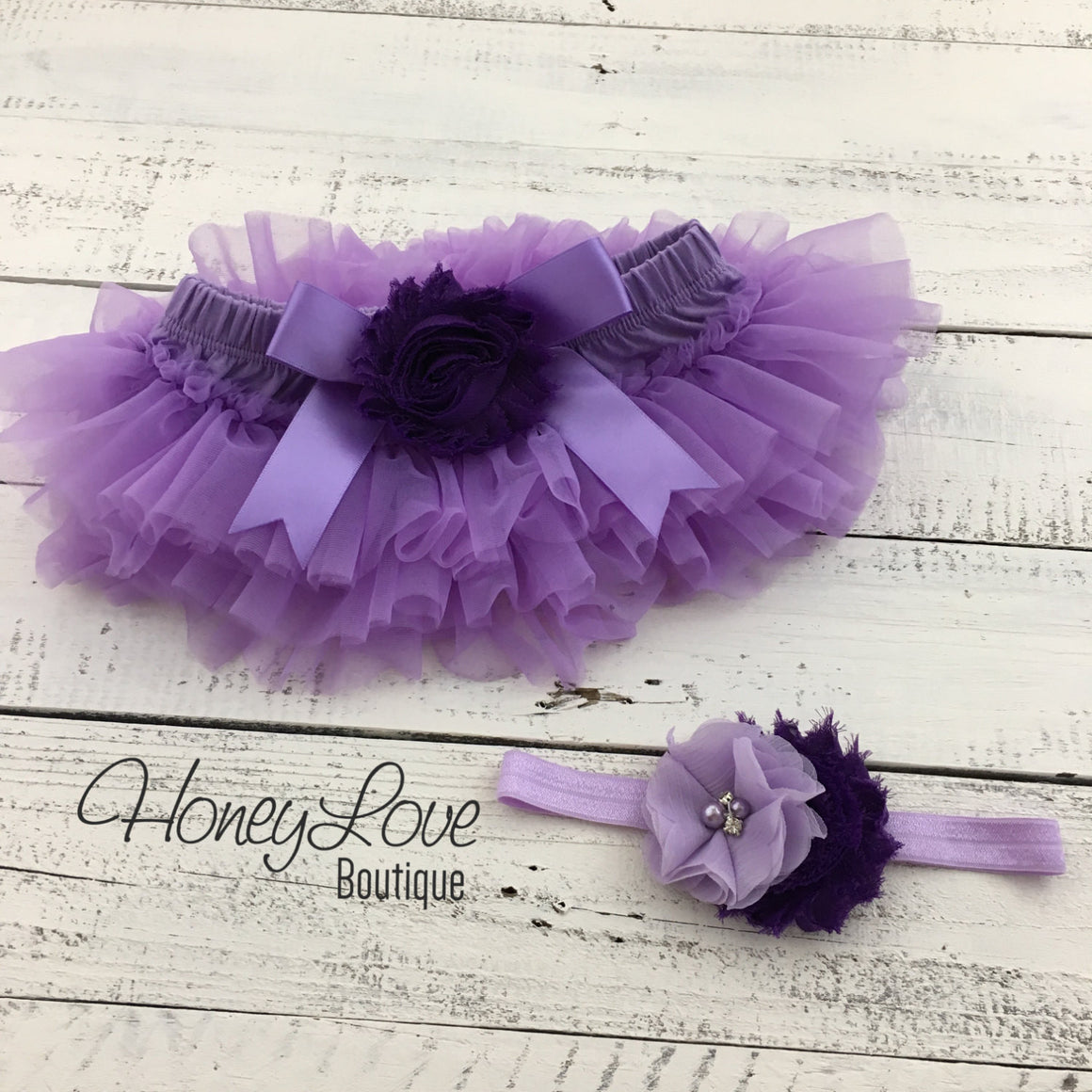 Lavender/Grape Purple tutu skirt bloomers and headband - Embellished bloomers - HoneyLoveBoutique