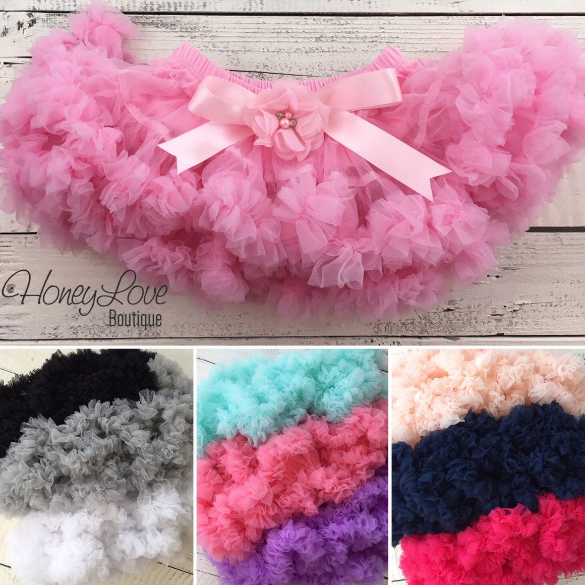 Pettiskirt - 18 COLORS! - embellished flower and satin bow - HoneyLoveBoutique