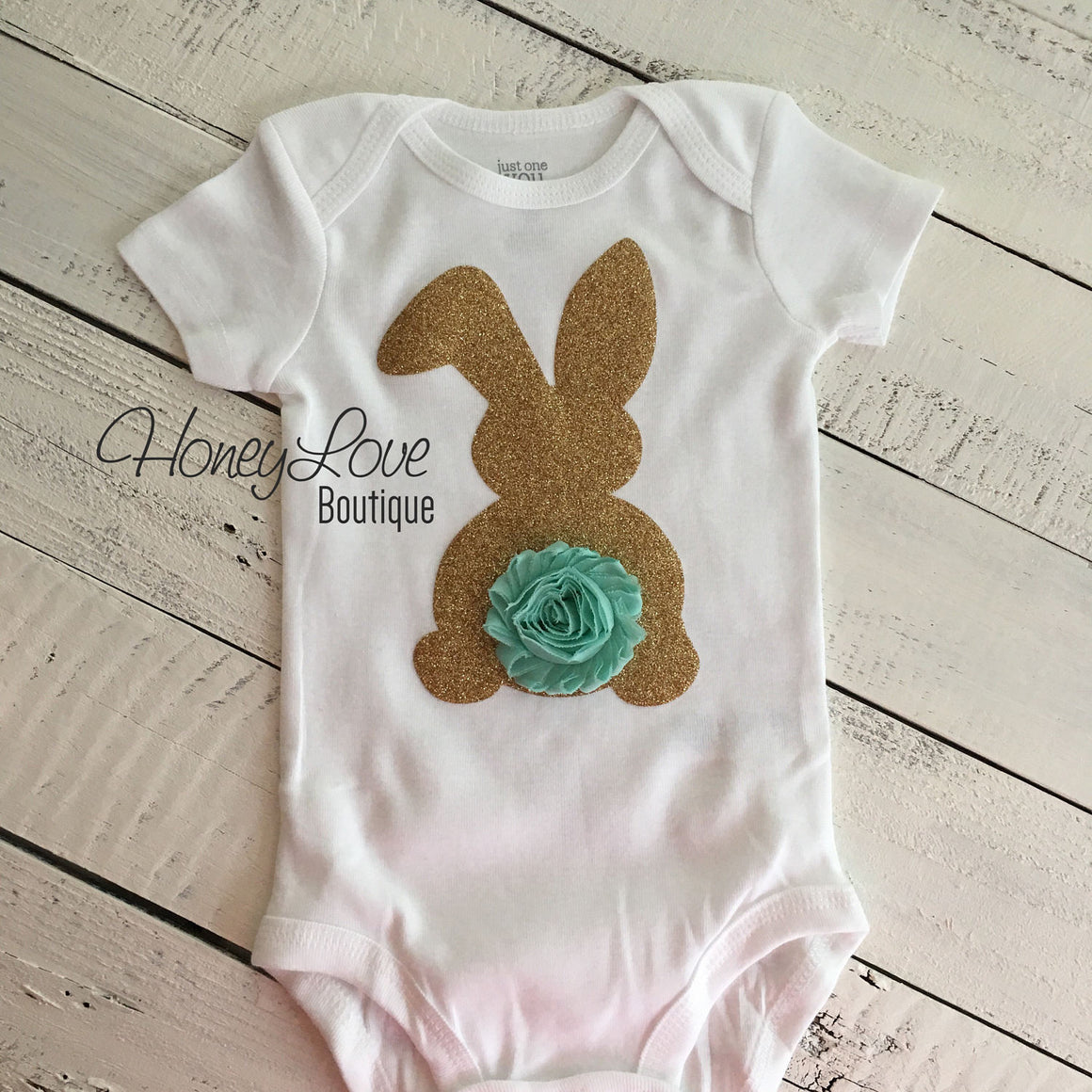 Easter Bunny glitter bodysuit - optional headband - HoneyLoveBoutique