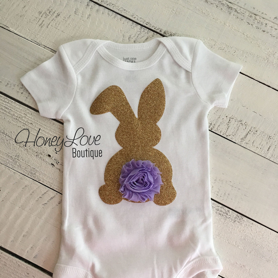 Easter Bunny glitter bodysuit - optional headband - HoneyLoveBoutique