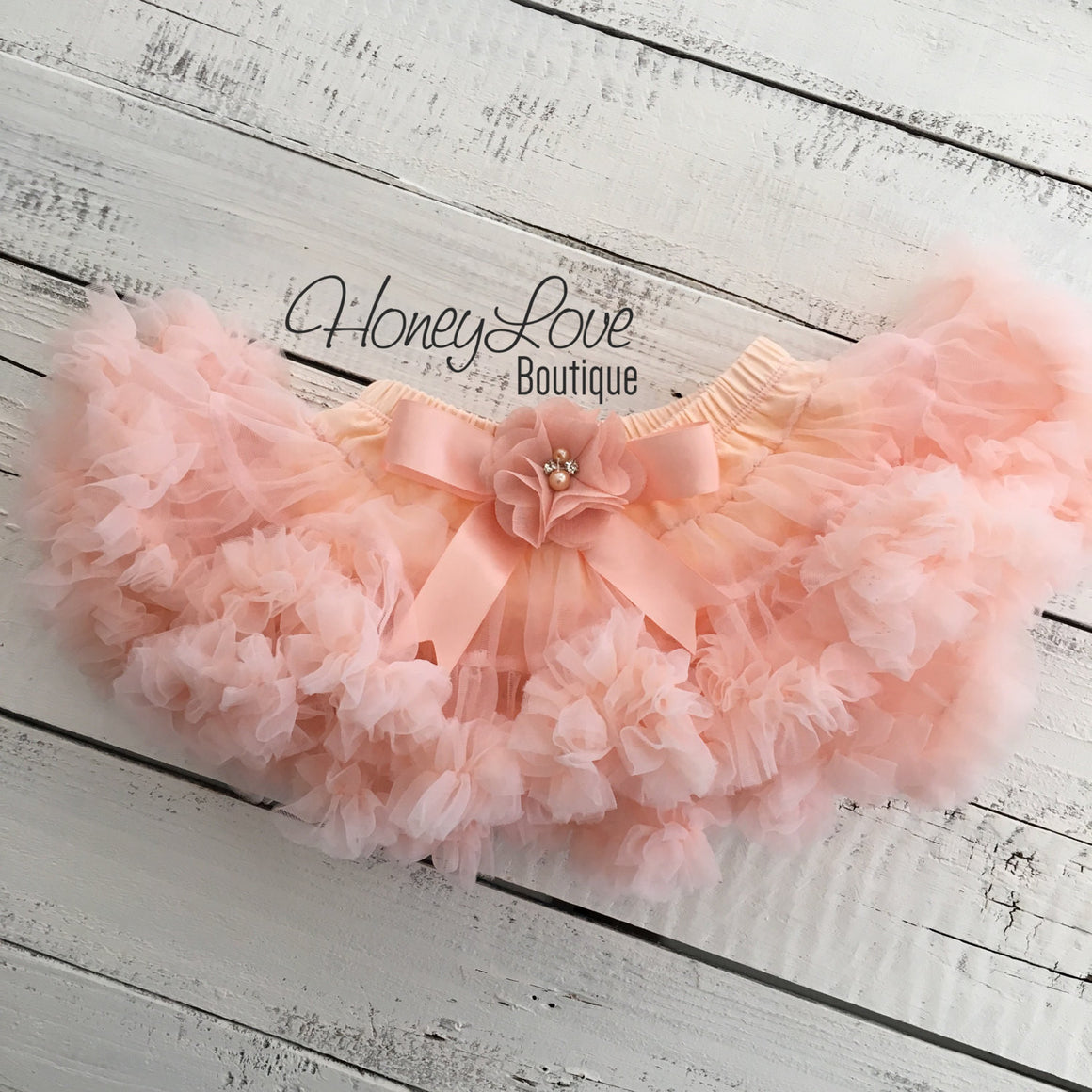 Peach Pettiskirt - embellished flower - HoneyLoveBoutique