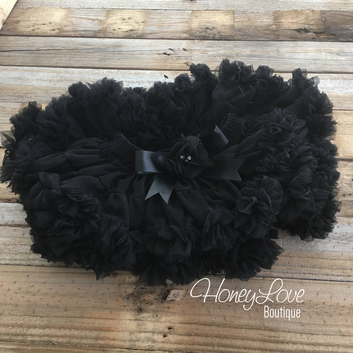 Black Pettiskirt - embellished flower - HoneyLoveBoutique