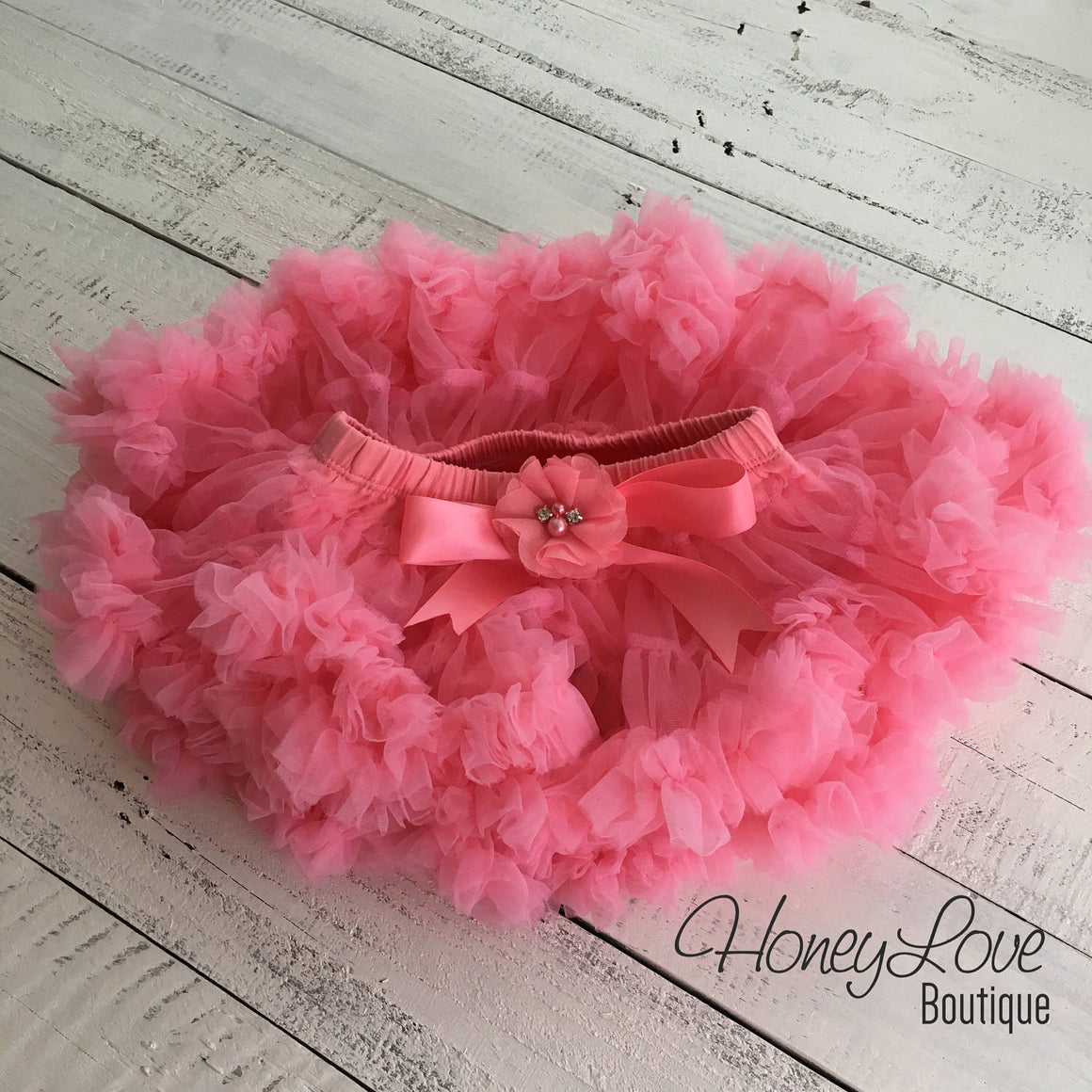 Coral Pink Pettiskirt - embellished flower - HoneyLoveBoutique