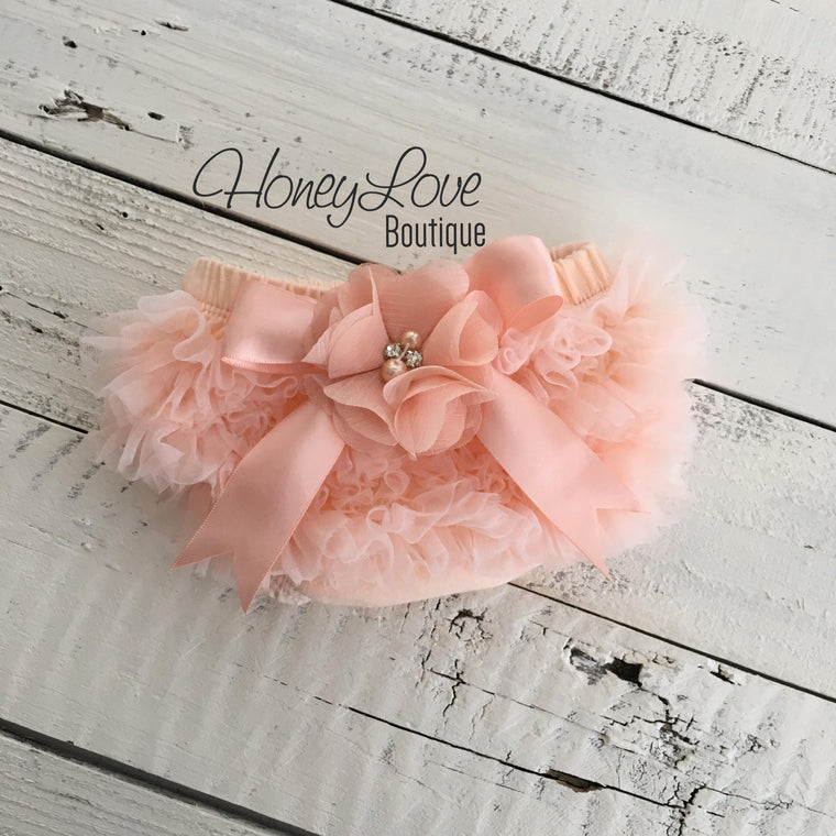 Peach Ruffle Bottom Bloomers - embellished bloomers - HoneyLoveBoutique