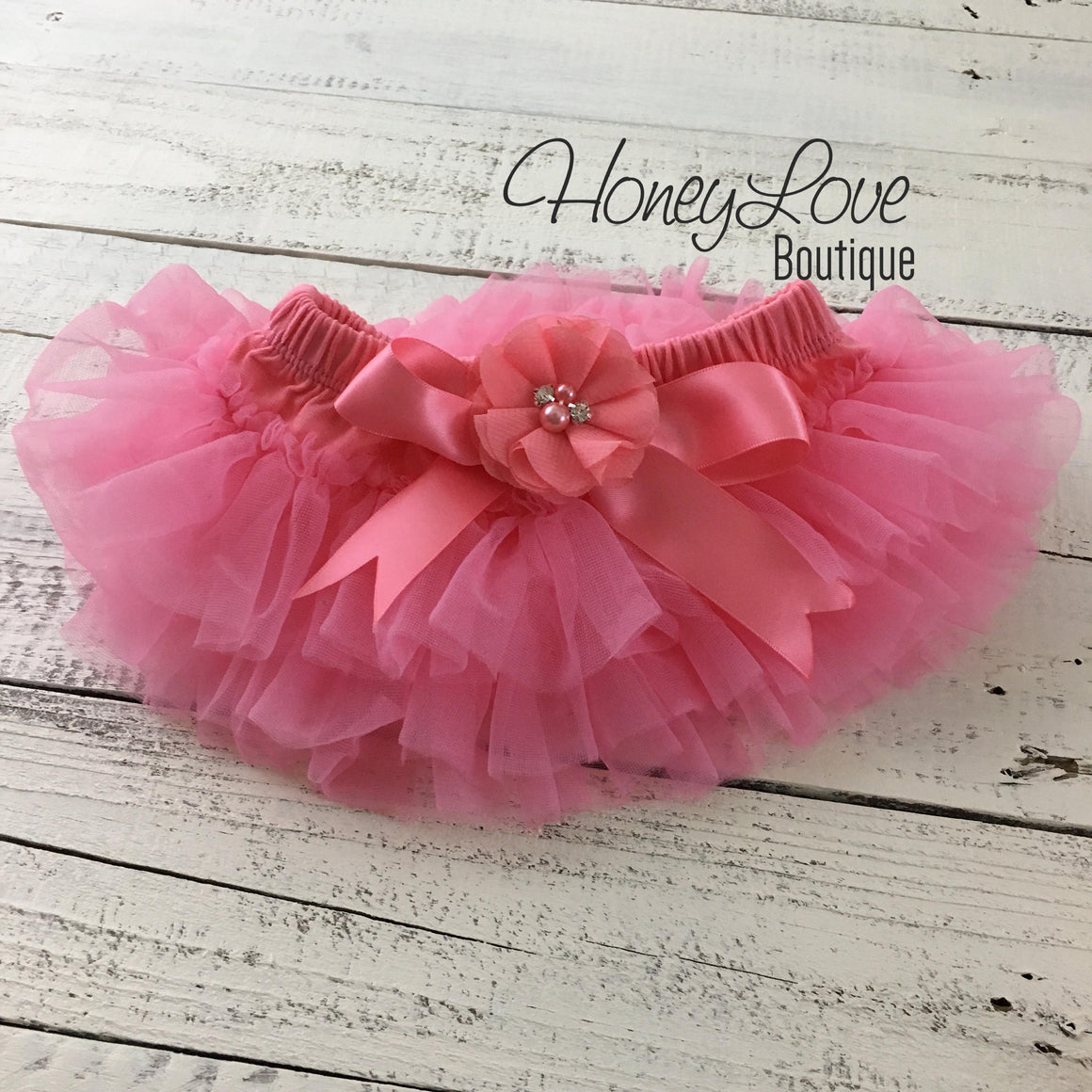 PERSONALIZED Name Outfit - Coral Pink and Gold Glitter - Coral flower embellished tutu skirt bloomers - HoneyLoveBoutique