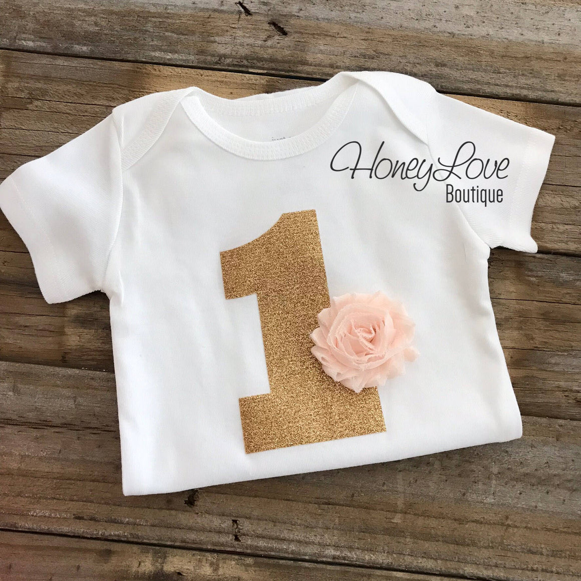 1st Birthday Outfit - Peach, Ivory and Gold - embellished pettiskirt - HoneyLoveBoutique