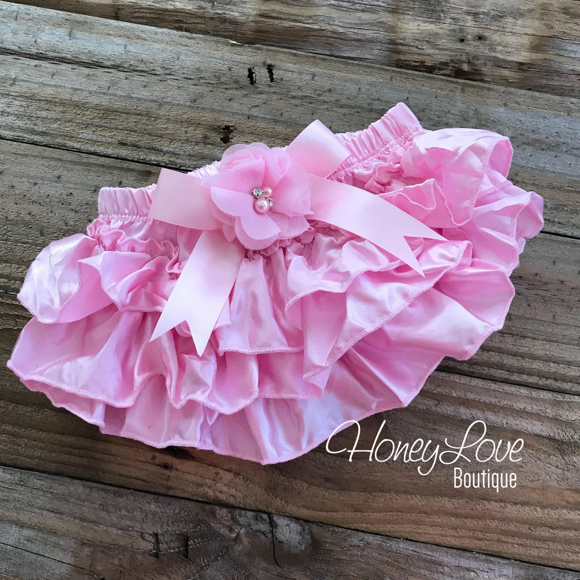 Light Pink Satin Ruffled bloomers - embellished bloomers - HoneyLoveBoutique