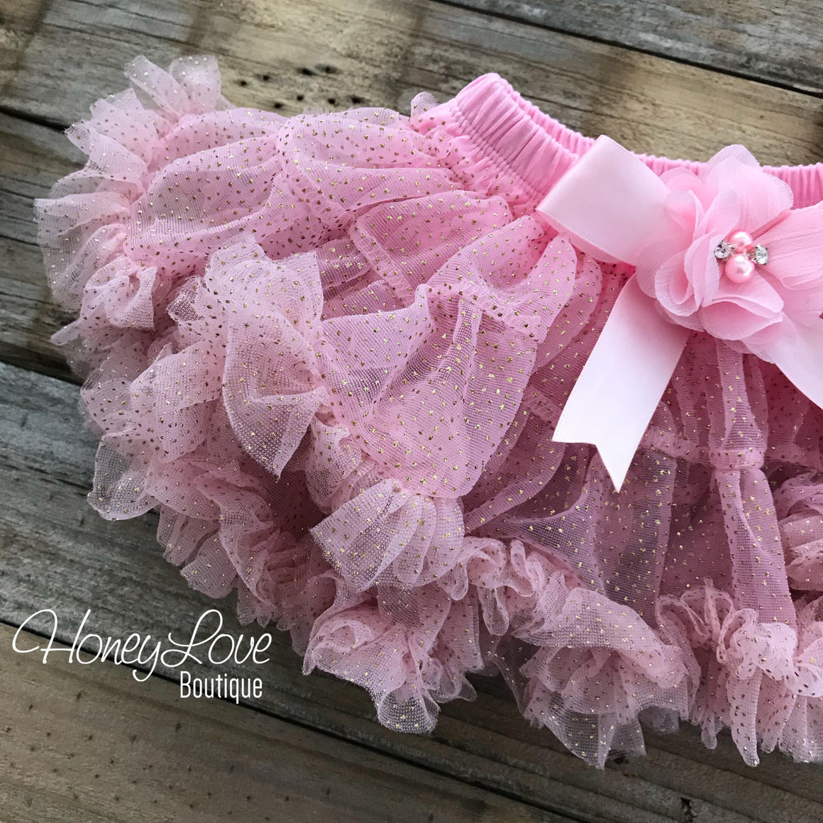 Light Pink and Gold Glitter pettiskirt - embellished flower - HoneyLoveBoutique