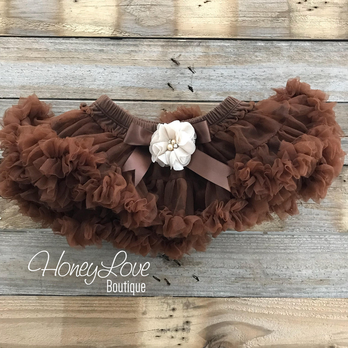 Brown Pettiskirt - embellished champagne flower - HoneyLoveBoutique