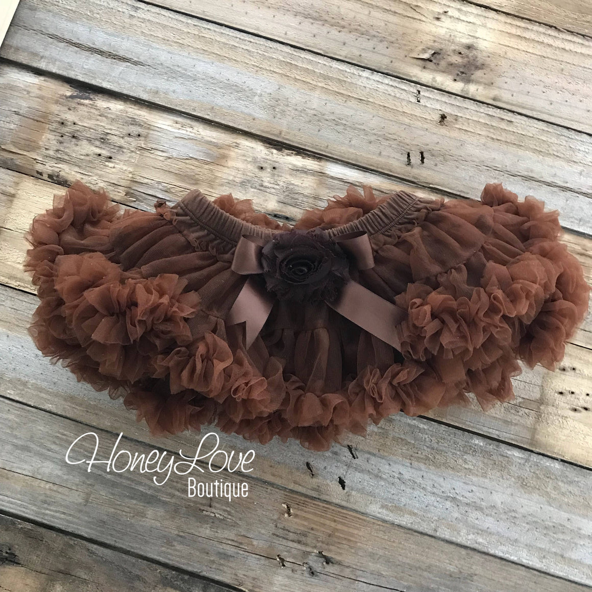 Brown Pettiskirt - embellished brown shabby flower - HoneyLoveBoutique