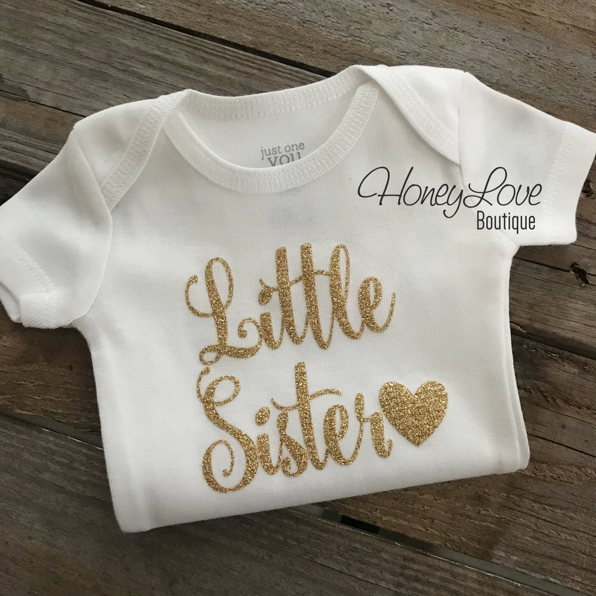 Little Sister bodysuit  - Gold or Silver Glitter - HoneyLoveBoutique