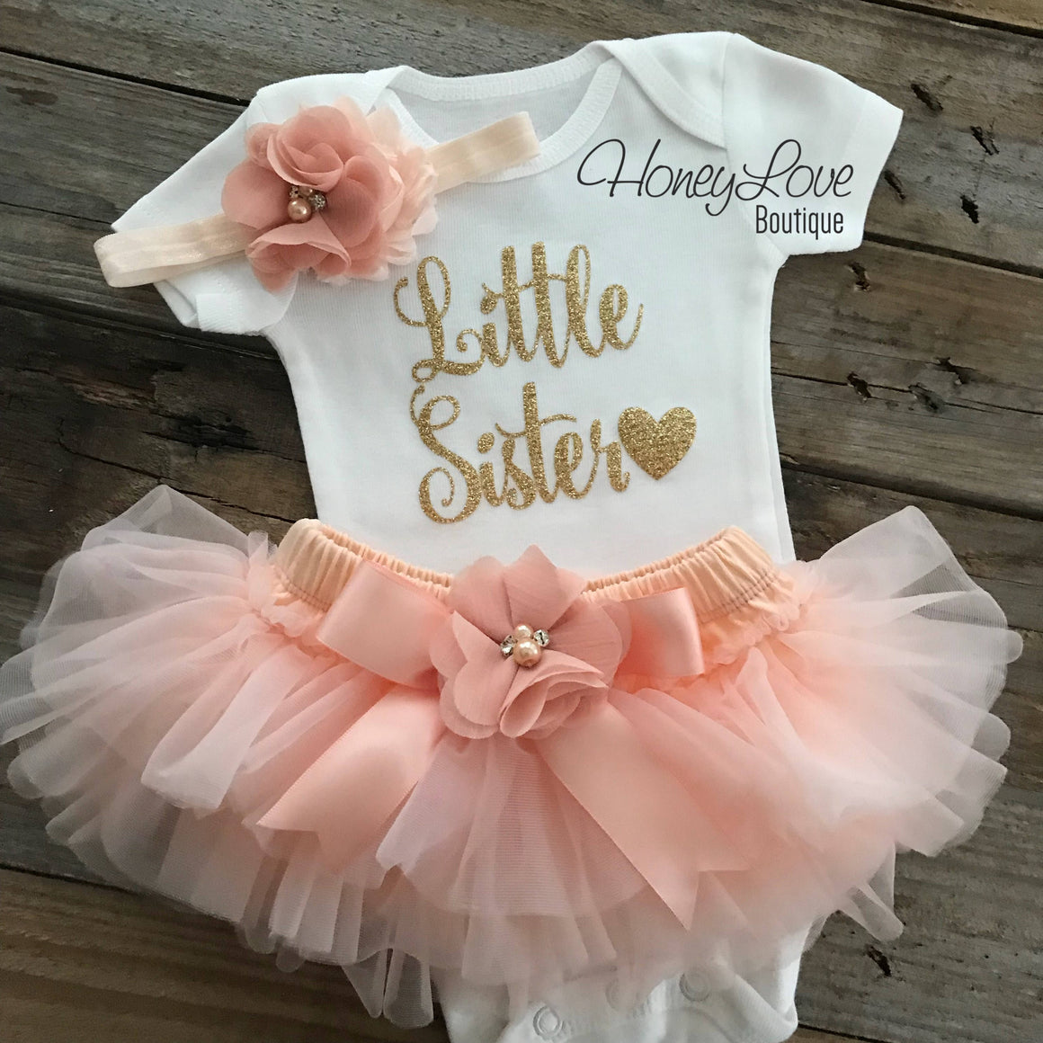 Little Sister - Peach and Gold Glitter - HoneyLoveBoutique