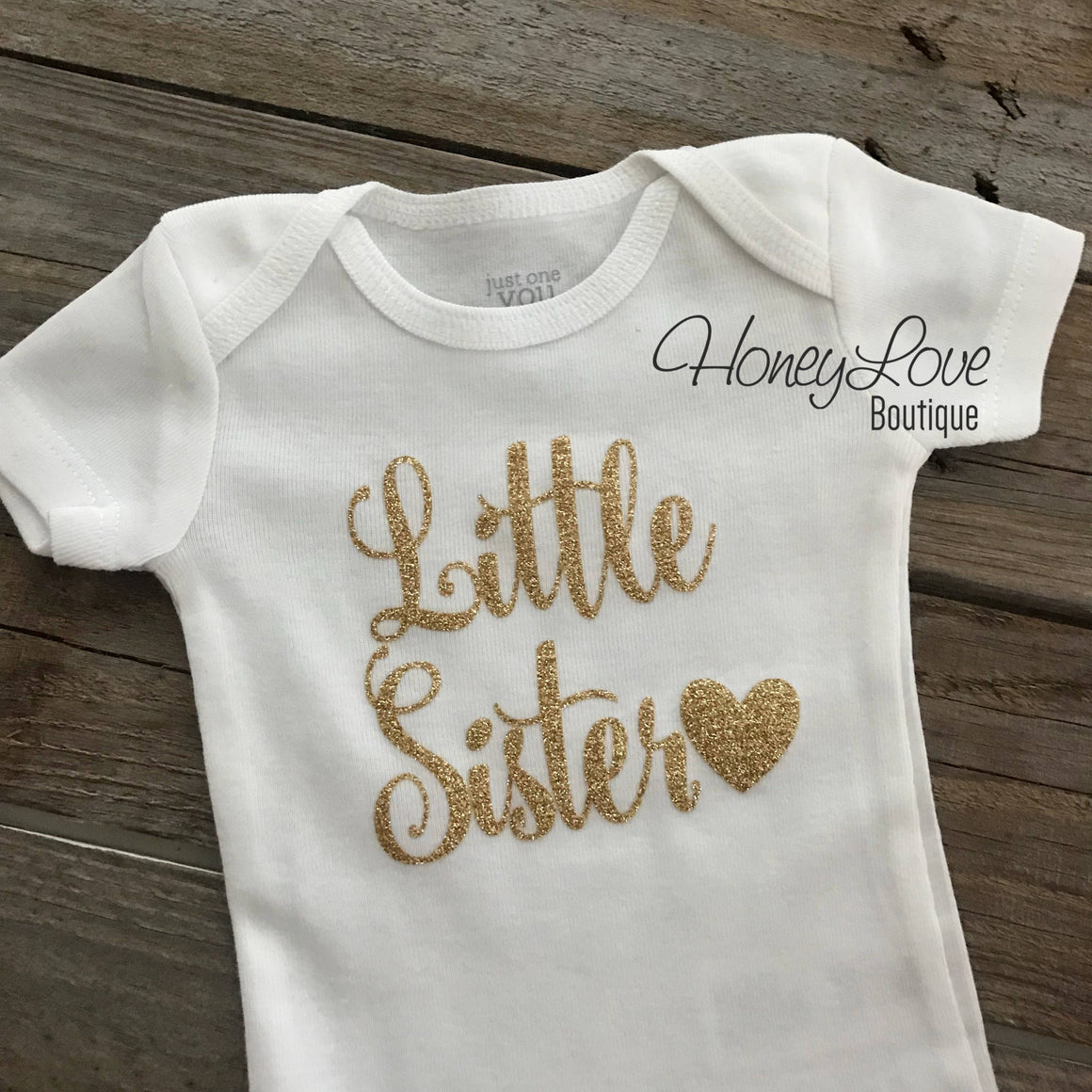 Little Sister - Peach and Gold Glitter - HoneyLoveBoutique