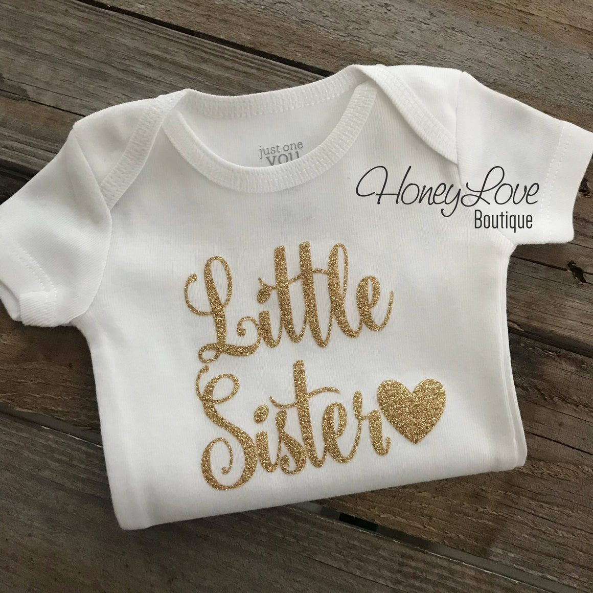 Little Sister - Peach and Gold Glitter - HoneyLoveBoutique