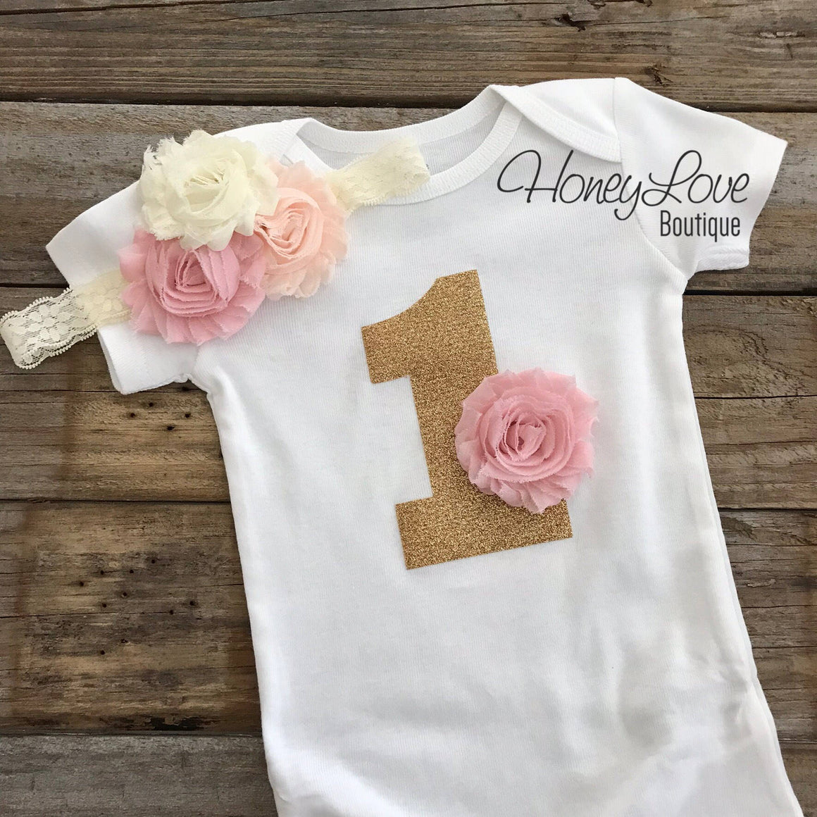 1st Birthday Outfit - Peach, Blush Pink and Ivory - embellished pettiskirt - HoneyLoveBoutique