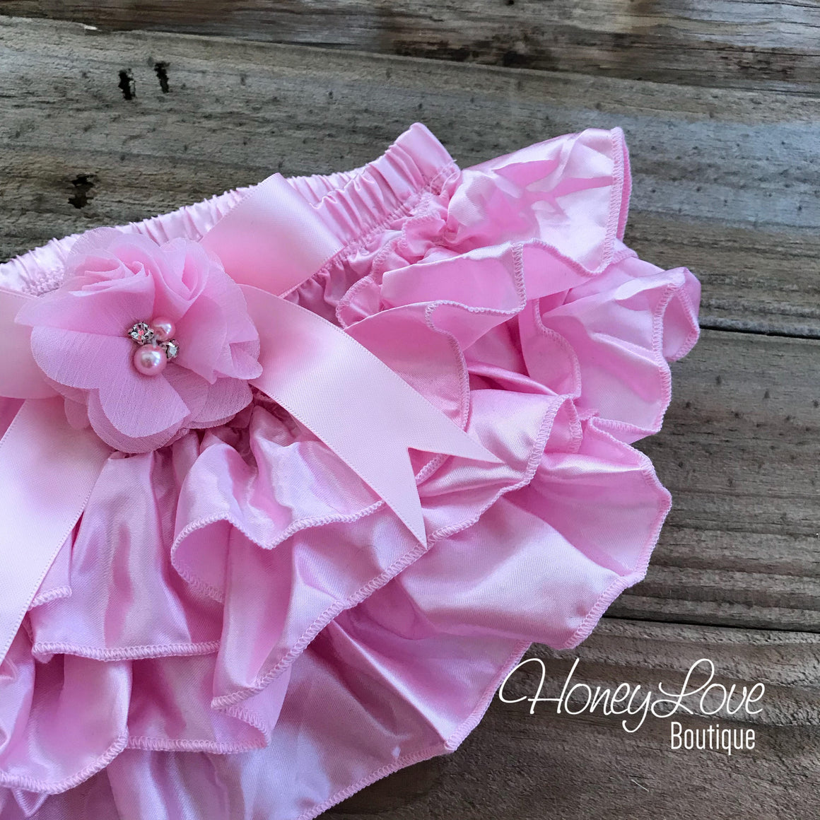Light Pink Satin Ruffled bloomers - embellished bloomers - HoneyLoveBoutique