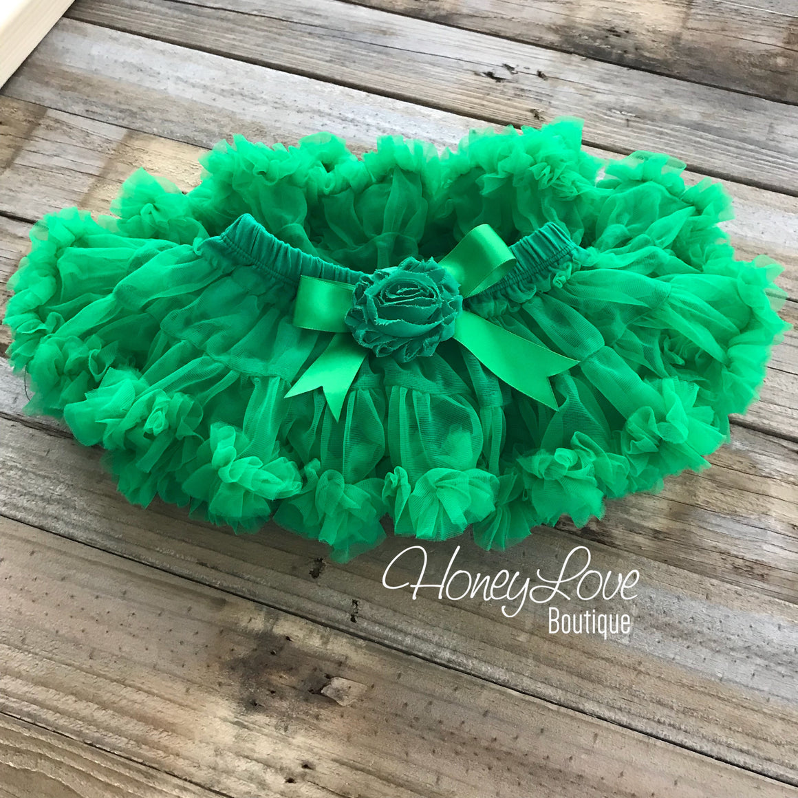 Kelly Green Pettiskirt - embellished flower - HoneyLoveBoutique