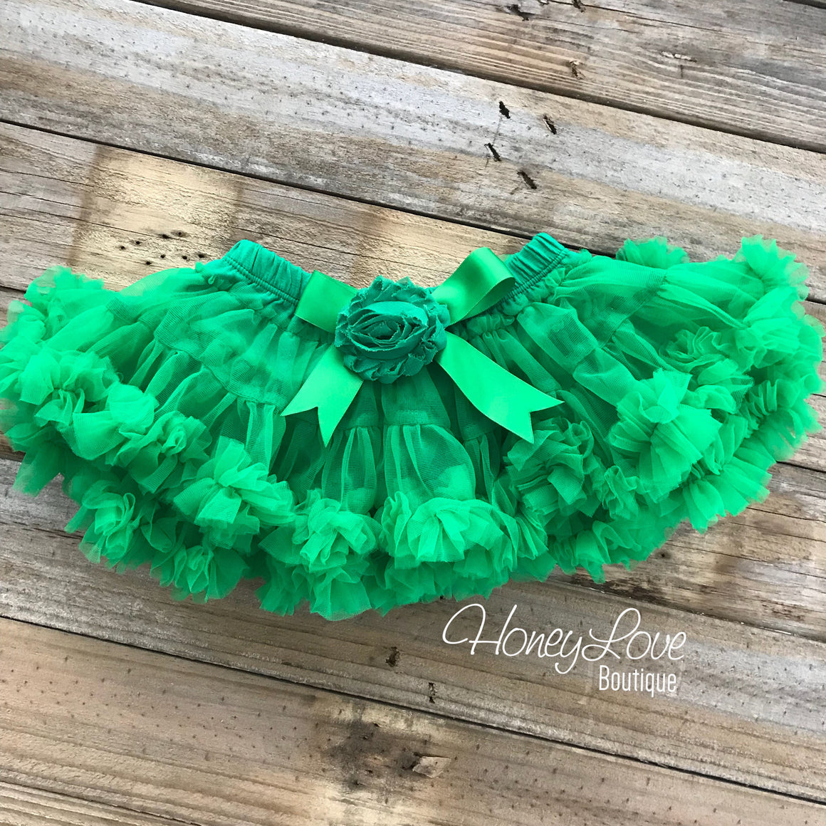 Kelly Green Pettiskirt - embellished flower - HoneyLoveBoutique