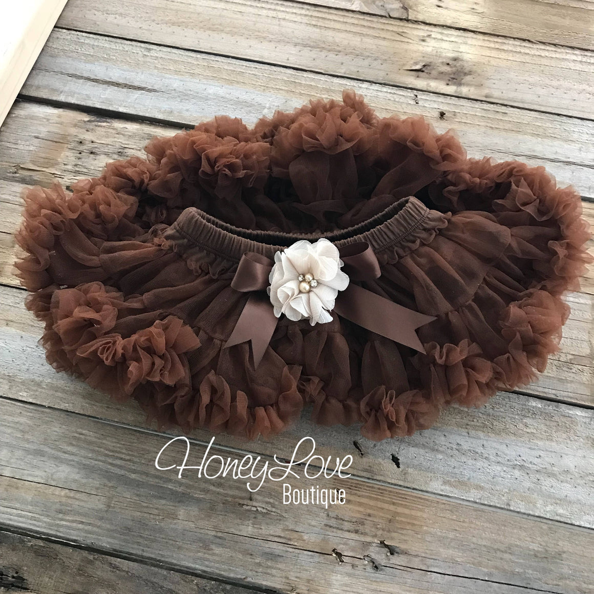 Brown Pettiskirt - embellished champagne flower - HoneyLoveBoutique