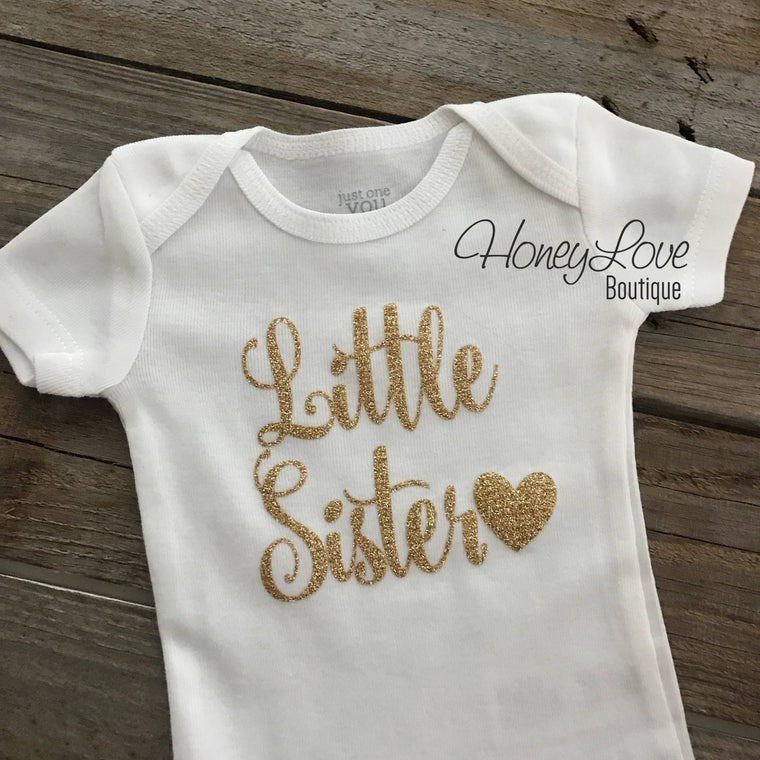 Little Sister bodysuit  - Gold or Silver Glitter - HoneyLoveBoutique