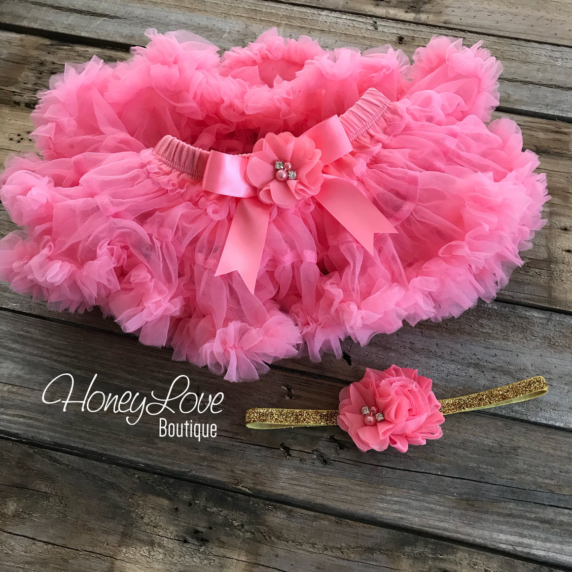 One - Birthday Outfit - Gold glitter and Coral Pink - embellished pettiskirt - HoneyLoveBoutique