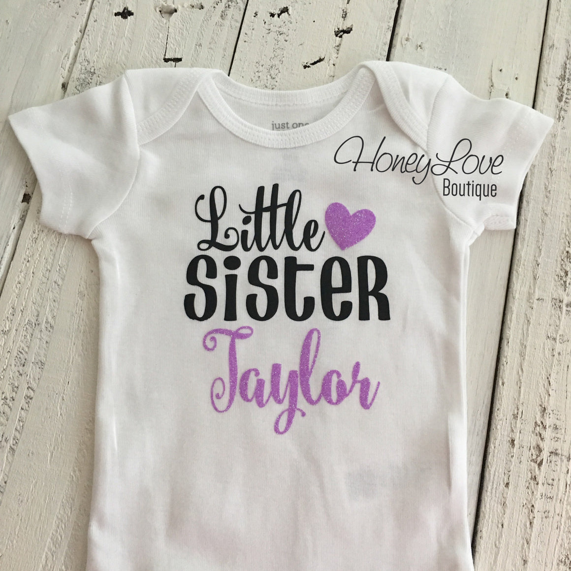 PERSONALIZED Sister Bodysuits and Shirts - Lavender Glitter and Black - HoneyLoveBoutique