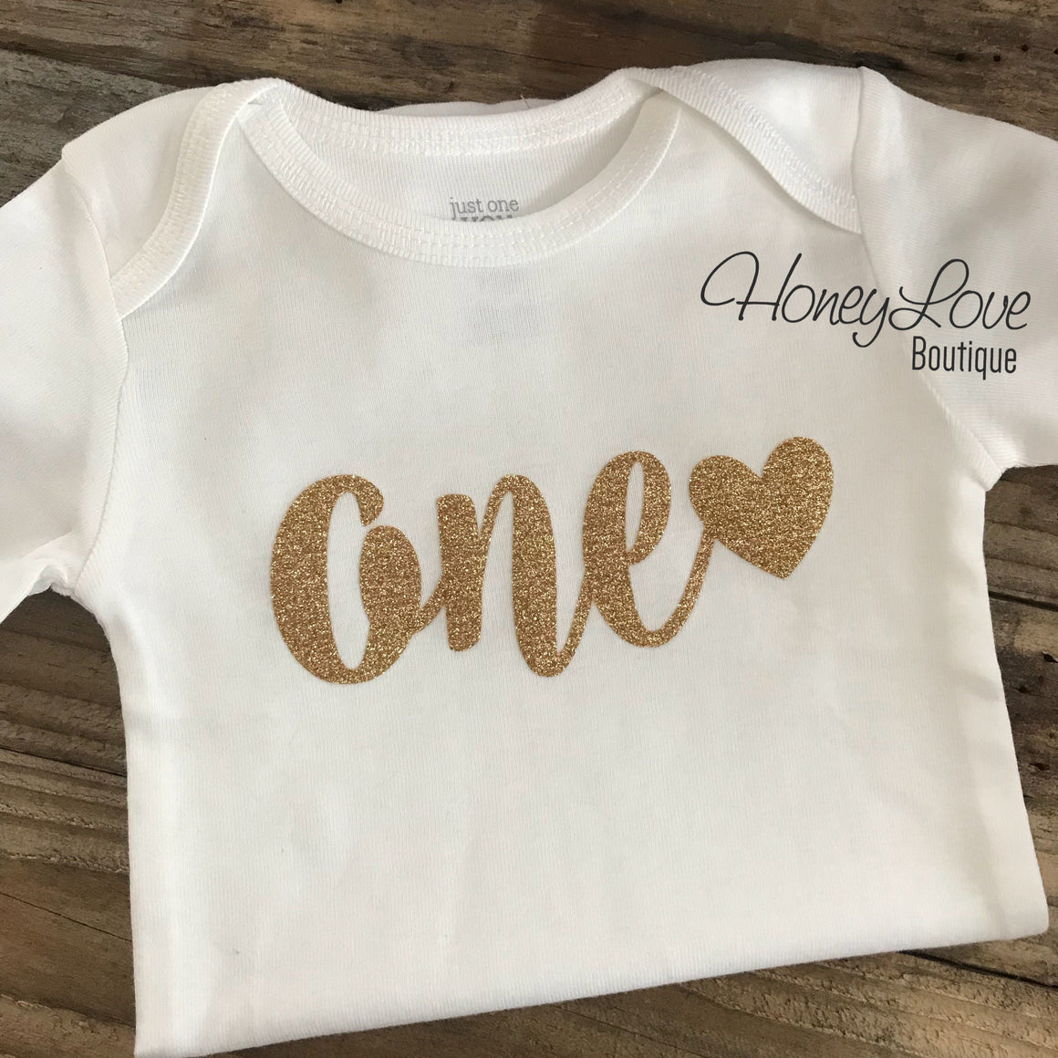 one with heart bodysuit - Gold or Silver glitter - HoneyLoveBoutique