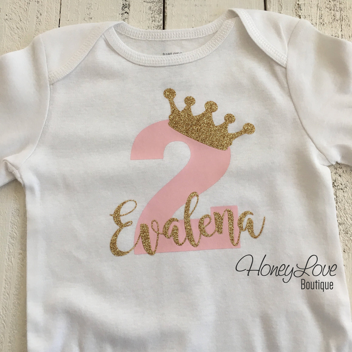 Personalized 2nd Birthday Princess T-shirt - Light Pink and Gold glitter - HoneyLoveBoutique