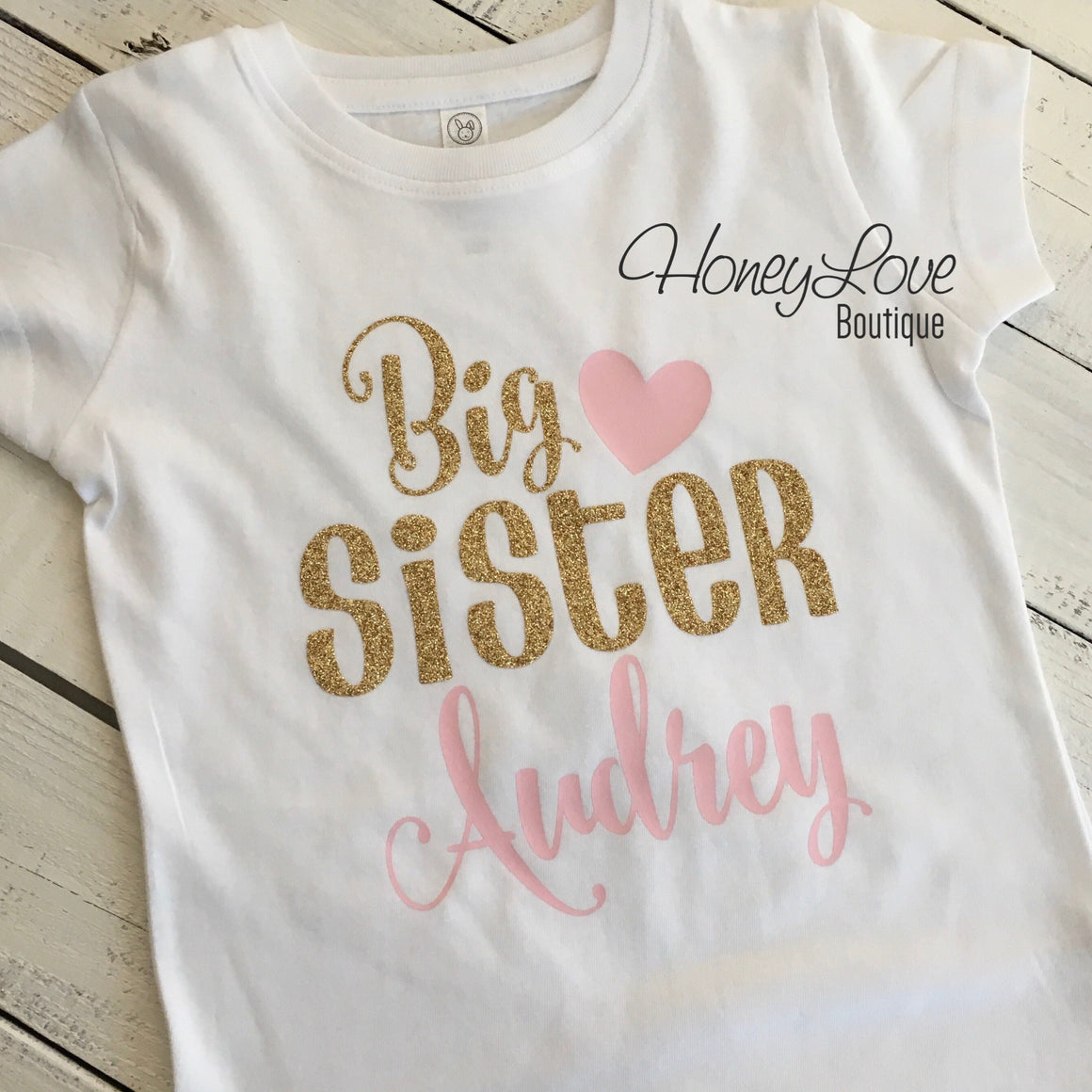 PERSONALIZED Sister Bodysuits and Shirts - Light Pink and Gold Glitter - HoneyLoveBoutique