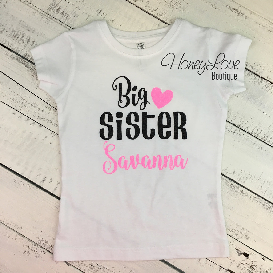 PERSONALIZED Sister Bodysuits and Shirts - Neon Pink Glitter and Black - HoneyLoveBoutique