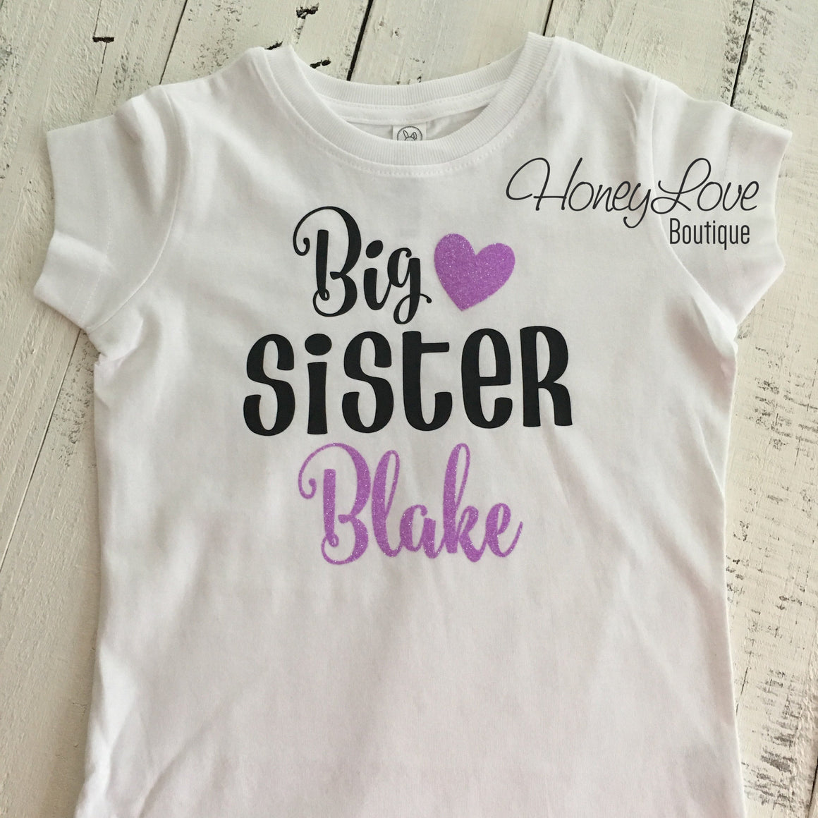 PERSONALIZED Sister Bodysuits and Shirts - Lavender Glitter and Black - HoneyLoveBoutique