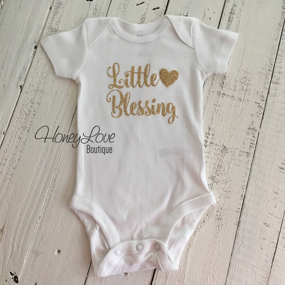 Little Blessing - Silver or Gold glitter bodysuit - HoneyLoveBoutique