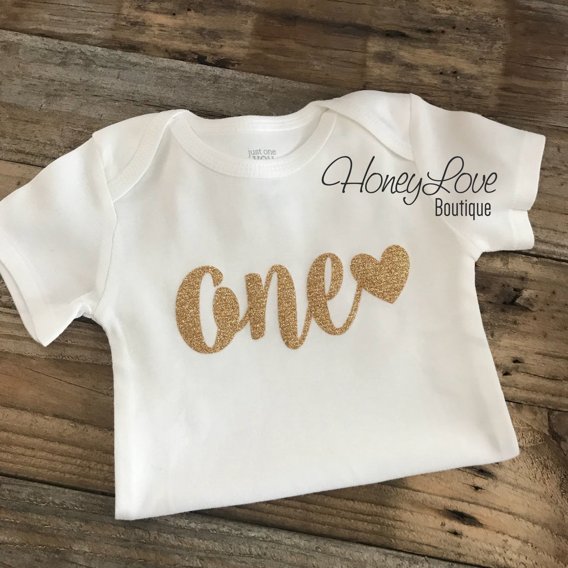 one with heart bodysuit - Gold or Silver glitter - HoneyLoveBoutique