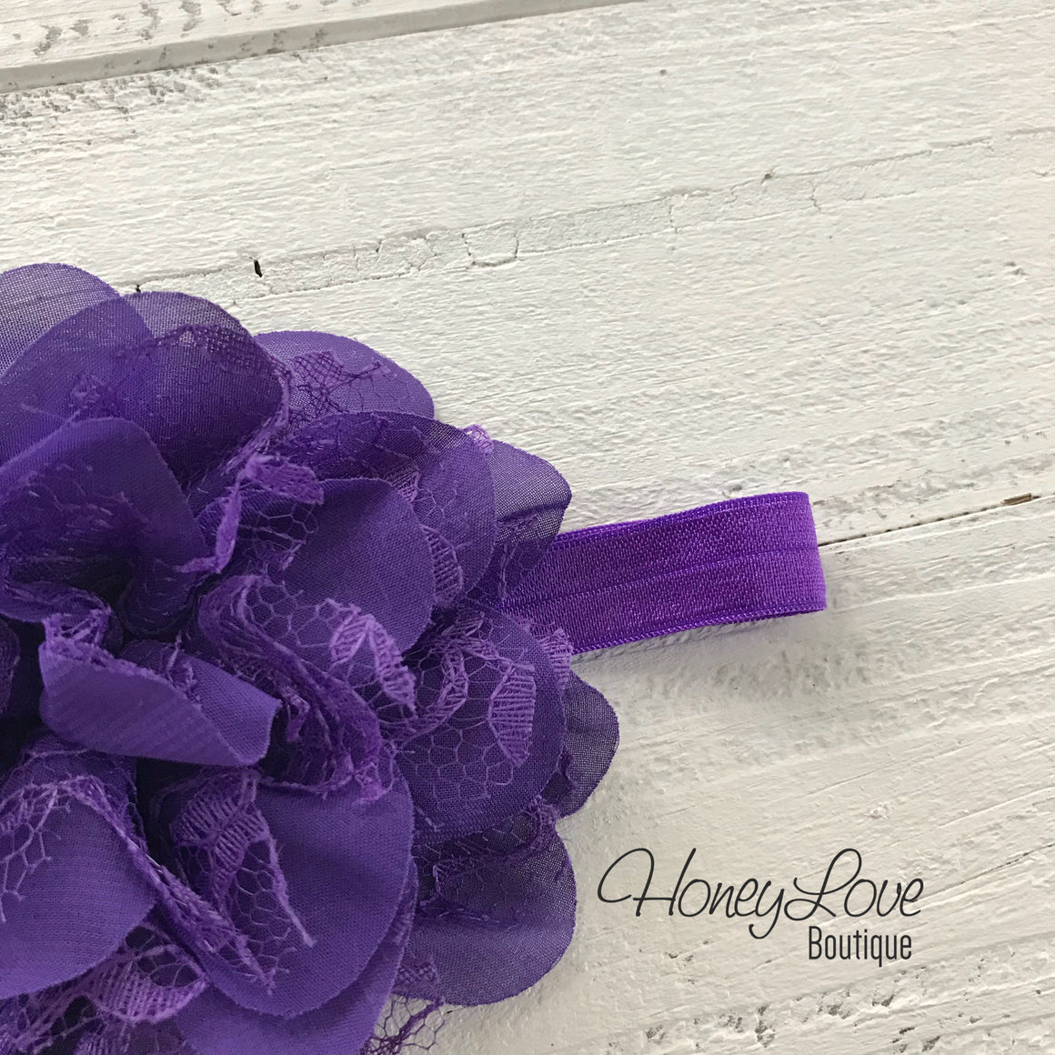 Dark Purple Lace and Chiffon Layered Flower headband - HoneyLoveBoutique
