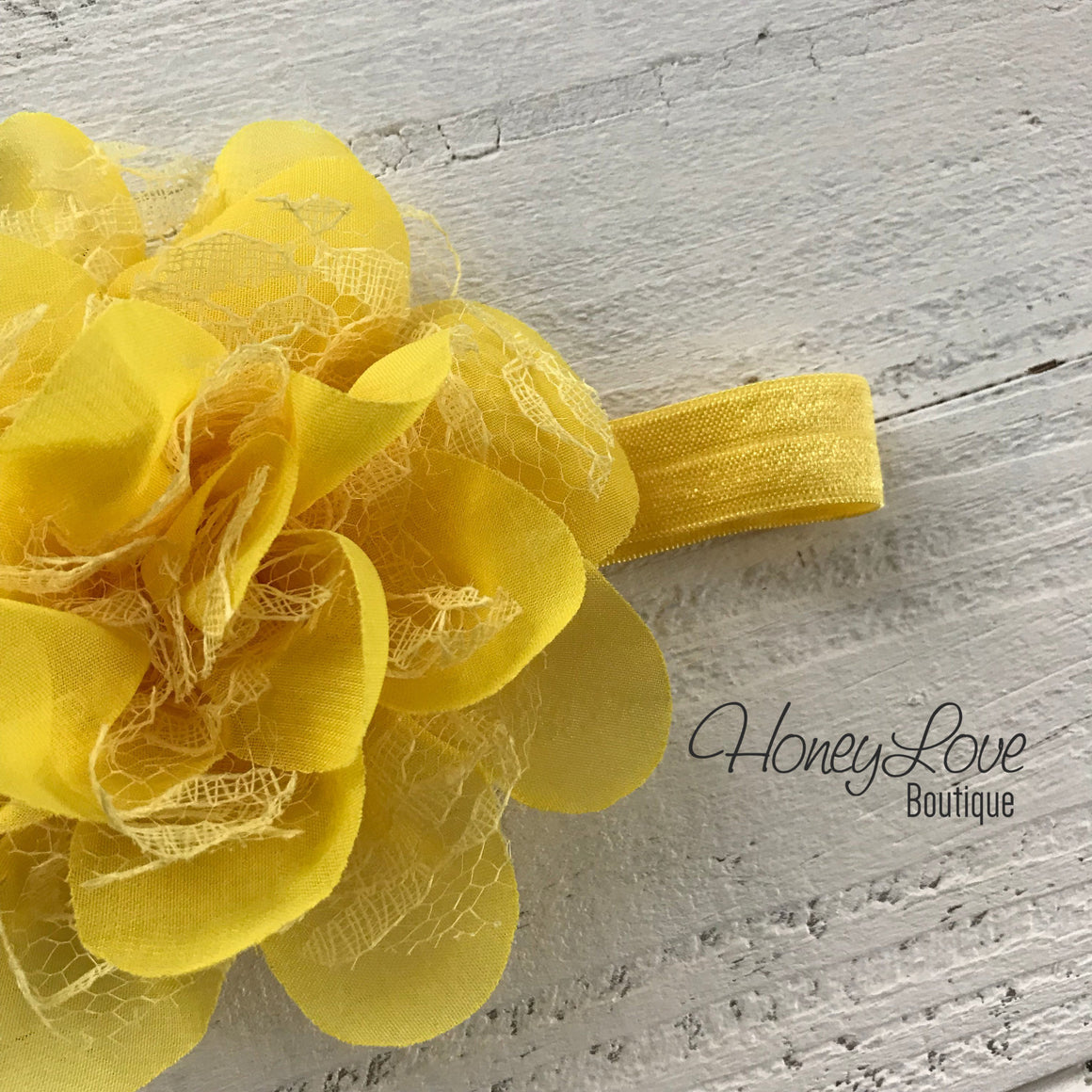 Yellow Lace and Chiffon Layered Flower headband - HoneyLoveBoutique