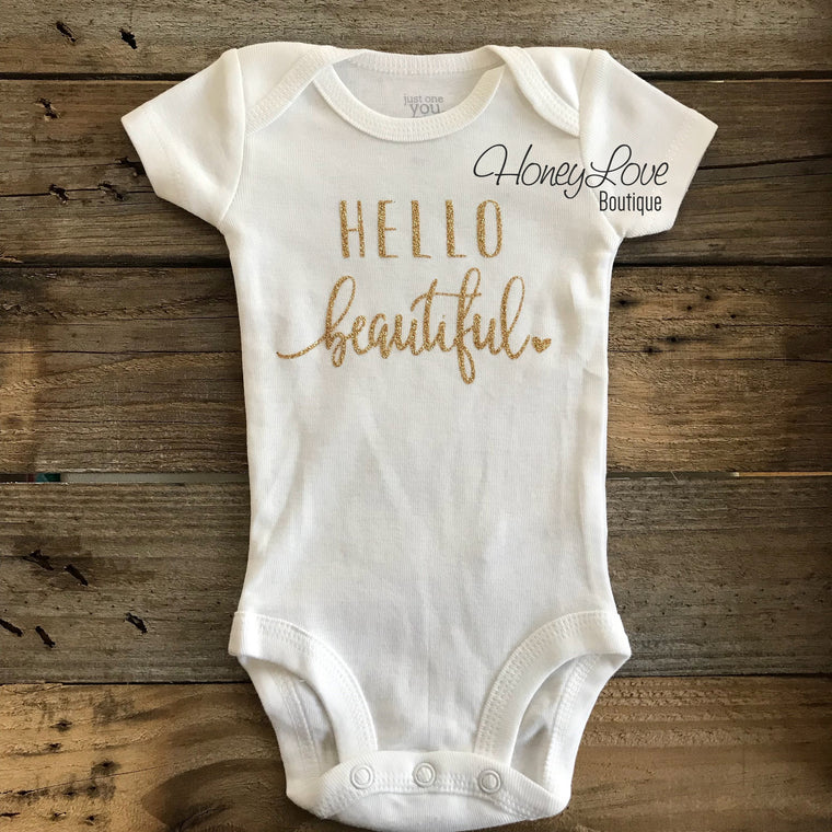 Hello beautiful glitter bodysuit - HoneyLoveBoutique