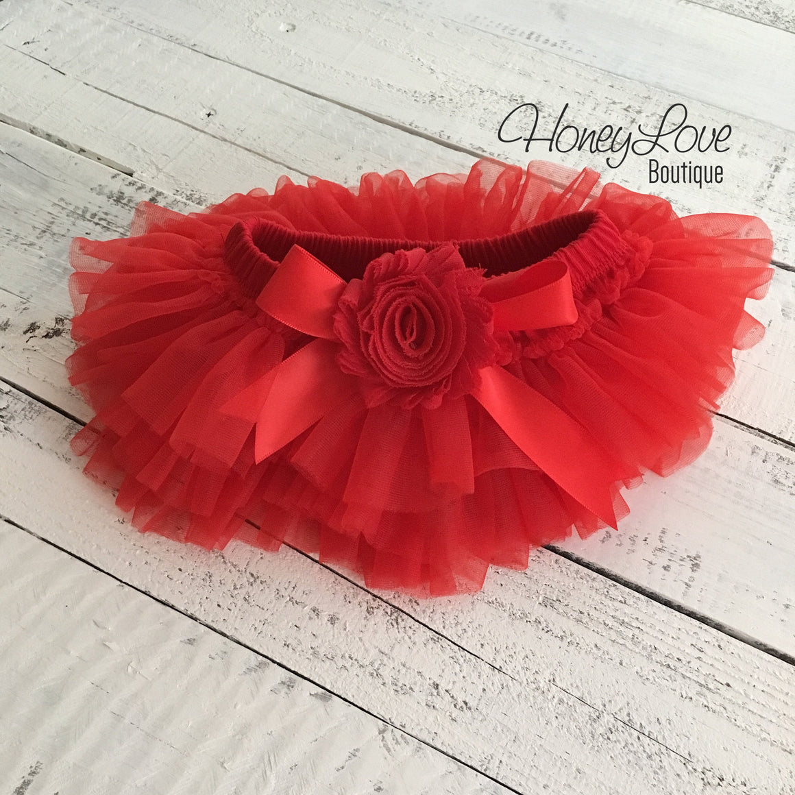 Red tutu skirt bloomers - embellished red shabby flower - HoneyLoveBoutique