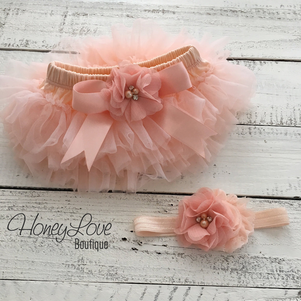 PERSONALIZED Name inside Heart - Gold glitter and Peach - embellished tutu skirt bloomer - HoneyLoveBoutique