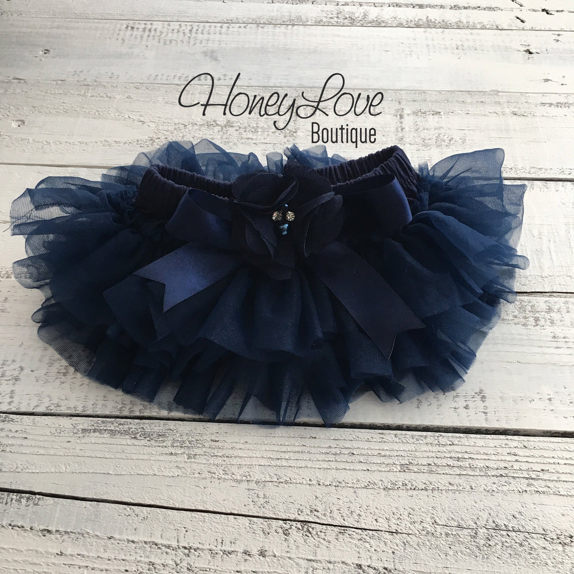 Navy Blue embellished tutu skirt bloomers and matching headband - HoneyLoveBoutique