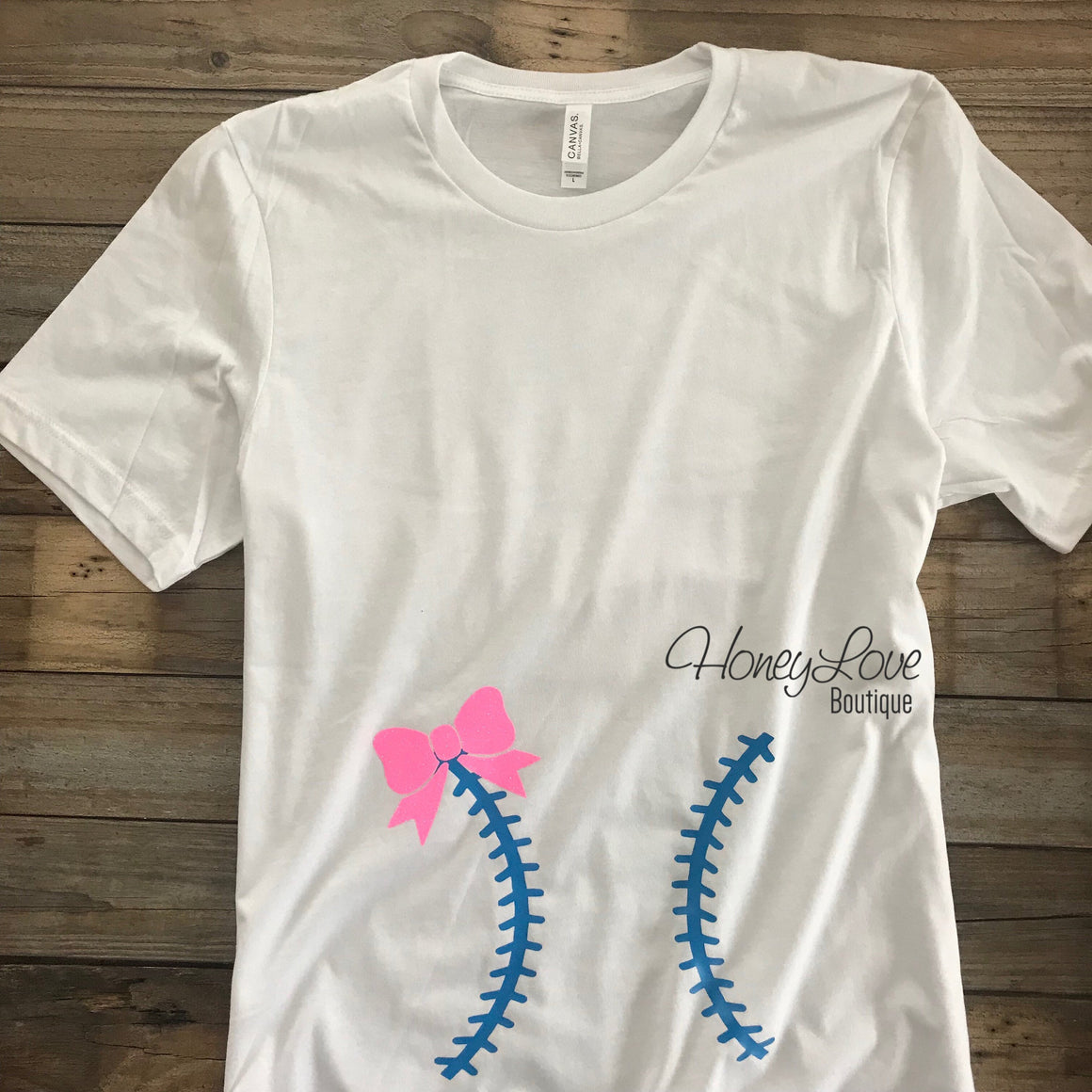 Baseball Pregnancy Shirt - Baseball Laces and glitter bow - HoneyLoveBoutique