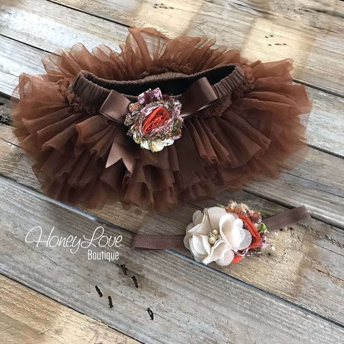 Brown tutu skirt bloomers - embellished tutu skirt bloomers and headband - HoneyLoveBoutique