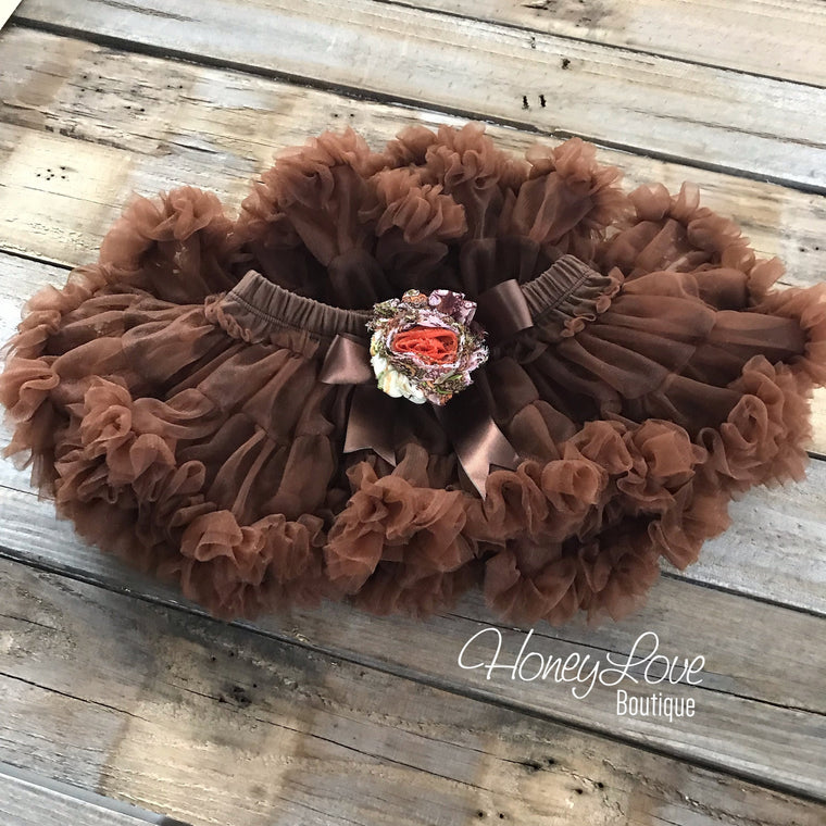 Brown Pettiskirt - embellished paisley shabby flower - HoneyLoveBoutique