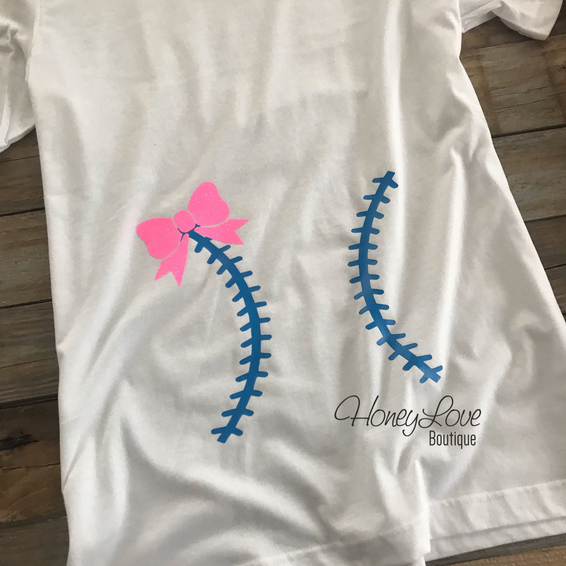 Baseball Pregnancy Shirt - Baseball Laces and glitter bow - HoneyLoveBoutique