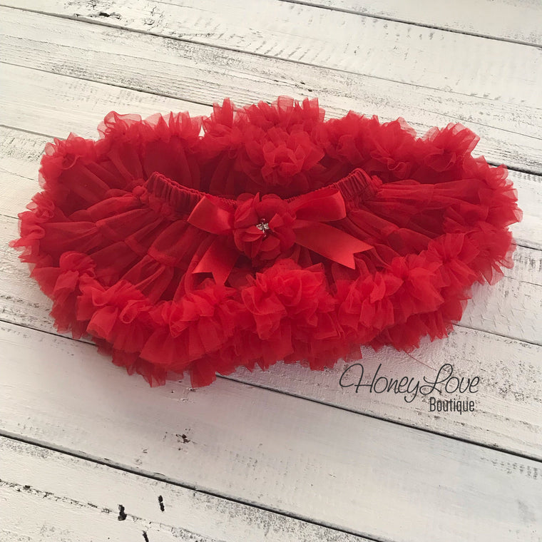 Red Pettiskirt - embellished flower - HoneyLoveBoutique