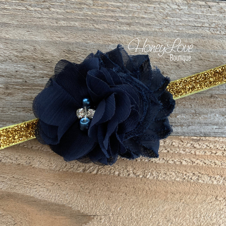 Navy Blue - Silver or Gold glitter headband - HoneyLoveBoutique